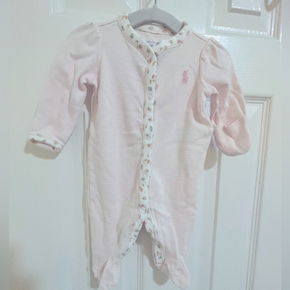 Ralph Lauren Pink Striped Onesie, newborn